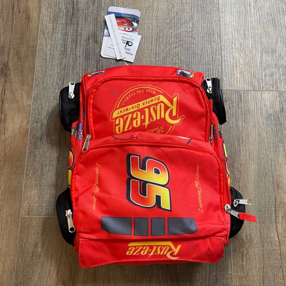 Disney Pixar Cars Lightning McQueen Red 3D Race Car Kids Backpack NWT 14in